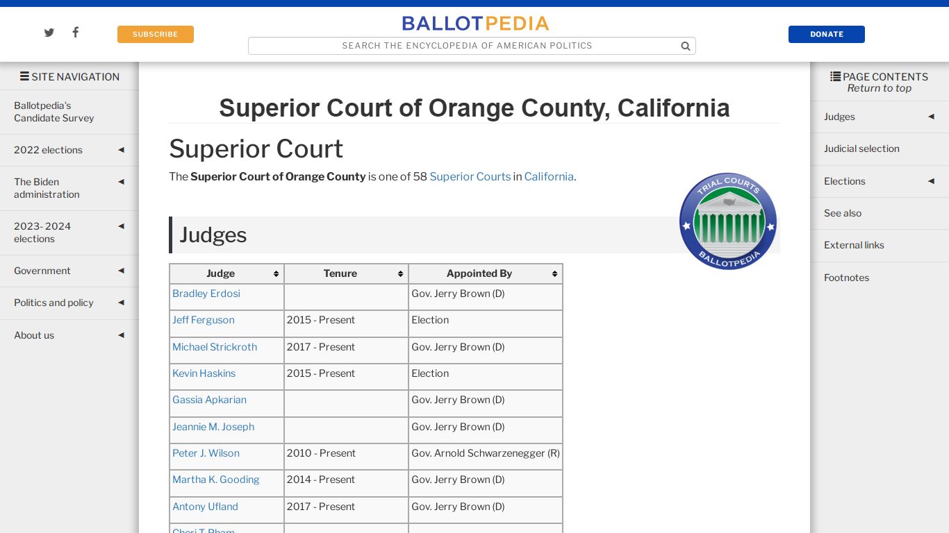 Superior Court of Orange County, California - Ballotpedia