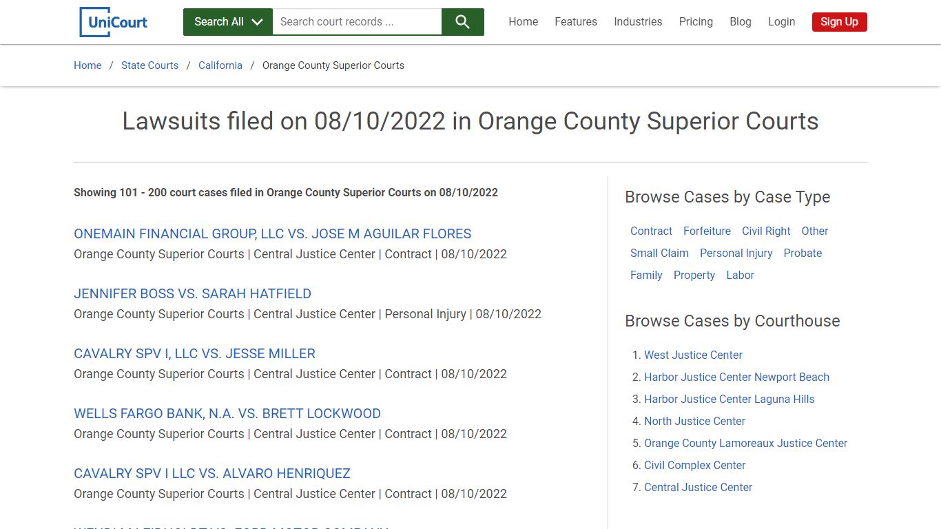 Lawsuits filed on 08/10/2022 in Orange County Superior Courts
